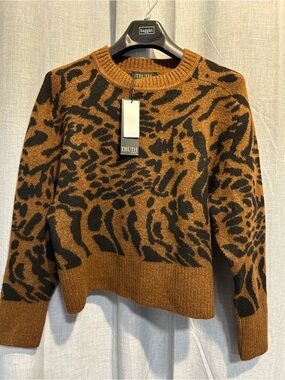 TRUTH Brown and Black Animal Print Crewneck Sweater